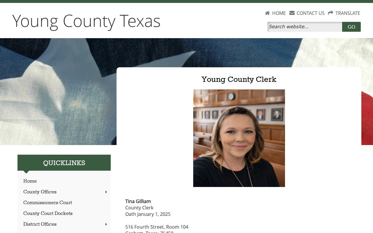 Young County warrant search routing beside the County Clerk public-record page