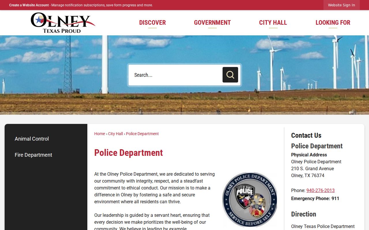 Olney warrant checks begin with the Olney Police Department contact page