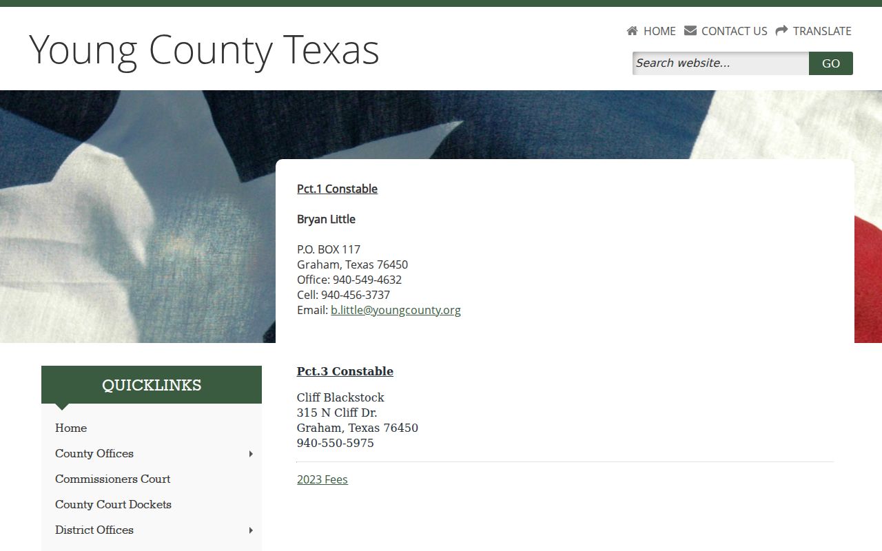 Young County bench warrant service contacts on the official constable page